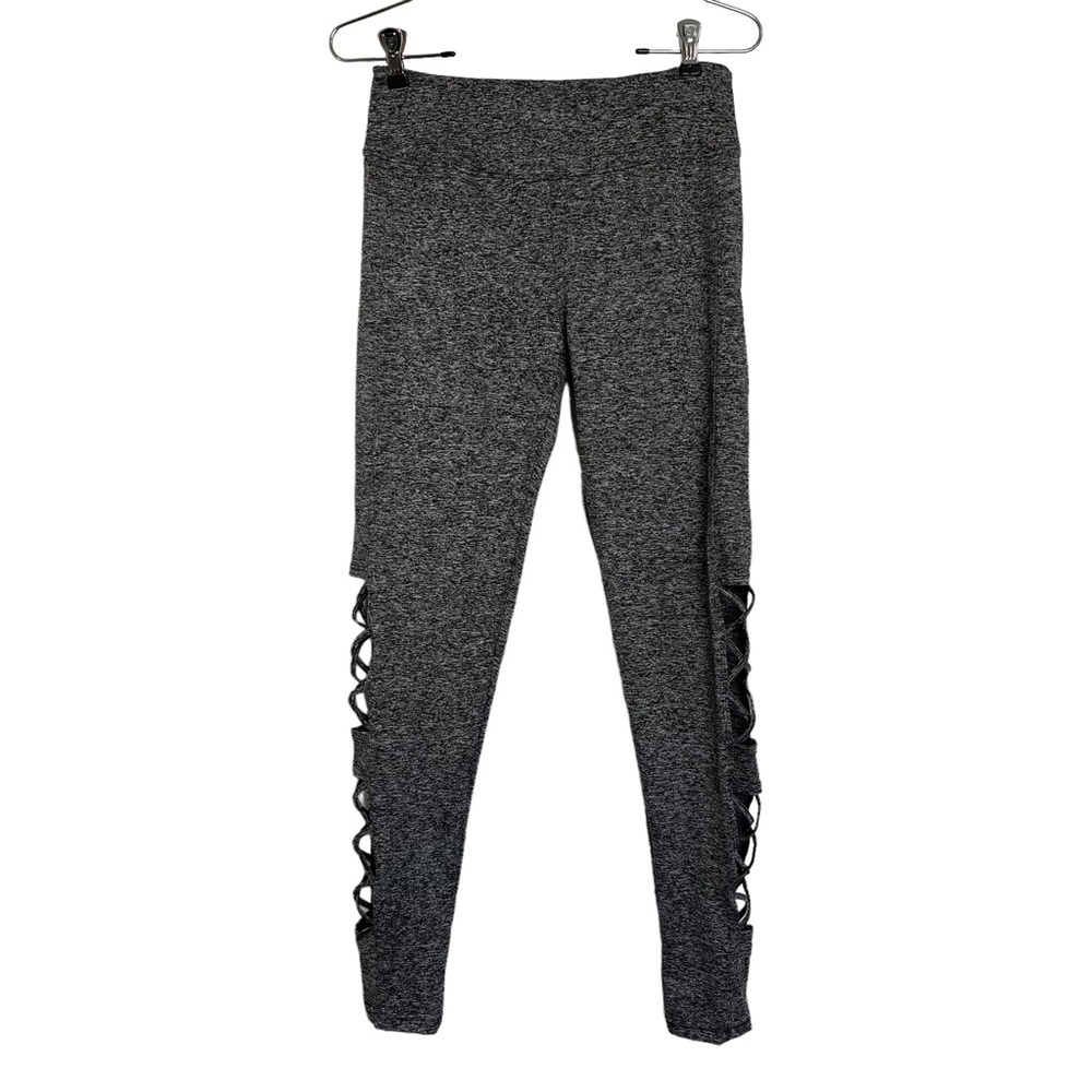 Hot Kiss Leggings Pants Cut Outs Athleisure Space Dye Black Grey Sporty Size M